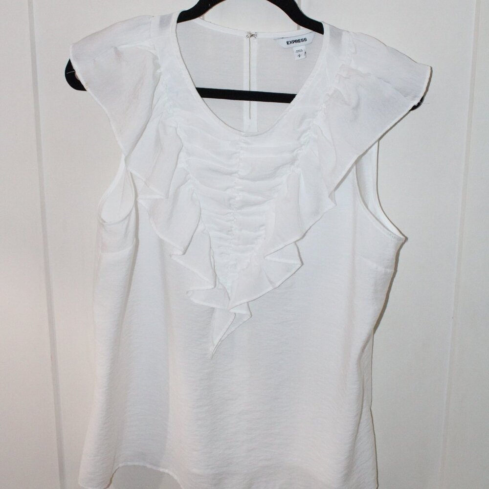 EXPRESS white blouse with ruffle detail - L